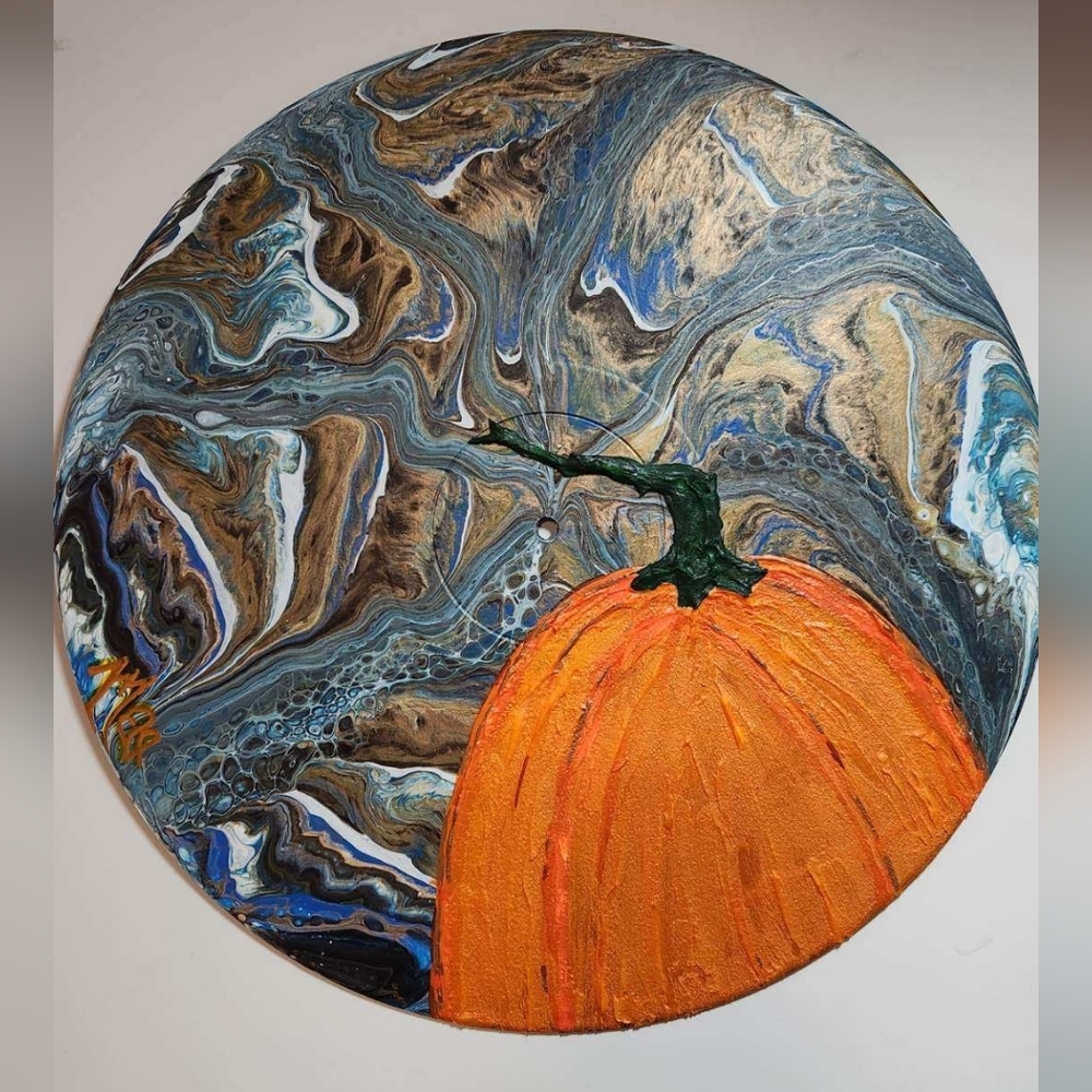 'Harvest' Handcrafted Embellished Acrylic Paint Pour